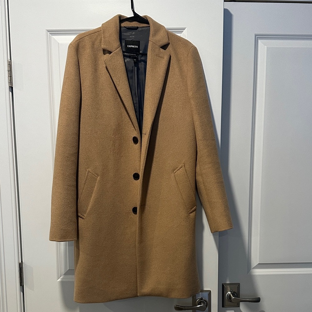 Express men’s dress pea coat tan